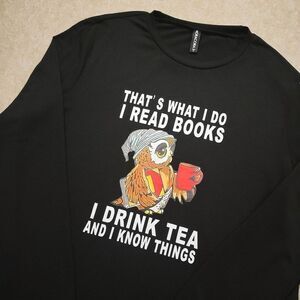 Noracora Black Graphic Owl Books Tea Long Sleeve Shirt #5